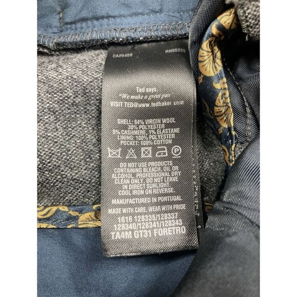 Ted Baker Gray Charcoal Wash Straight Leg Regular Fit Wool Pant Mens 36x30 NWOT - Picture 5 of 11